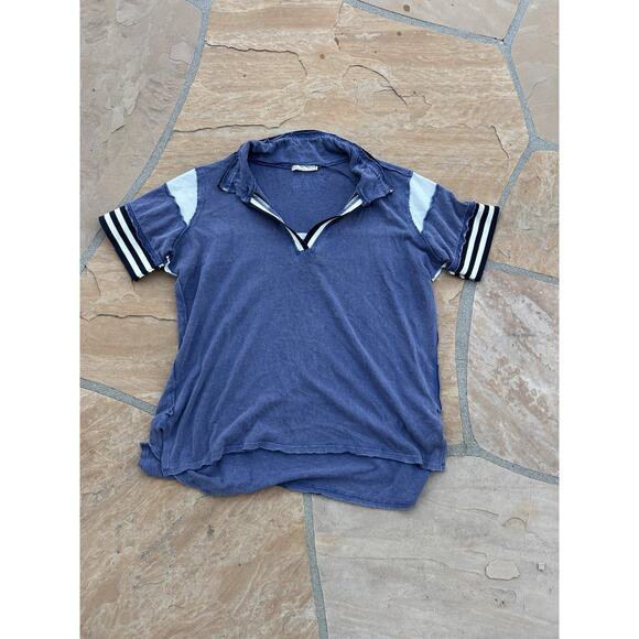 Free People We The Free Be Kind Tee V Neck Striped Polo Blouse Tunic Top M BZ - Picture 2 of 5